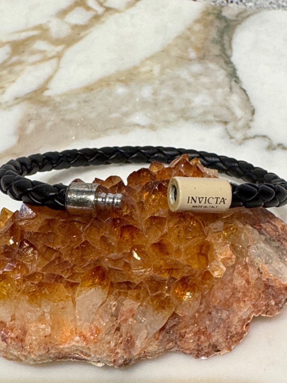 Invicta Black Leather Braided Bracelet - Picture 5 of 6